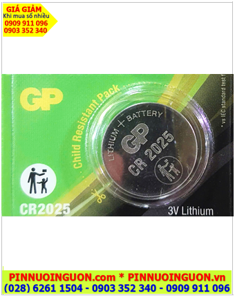 GP CR2025 DL2025, Pin 3v lithium GP CR2025 DL2025 (20mm x 2.5mm) chính hãng, MẪU MỚI